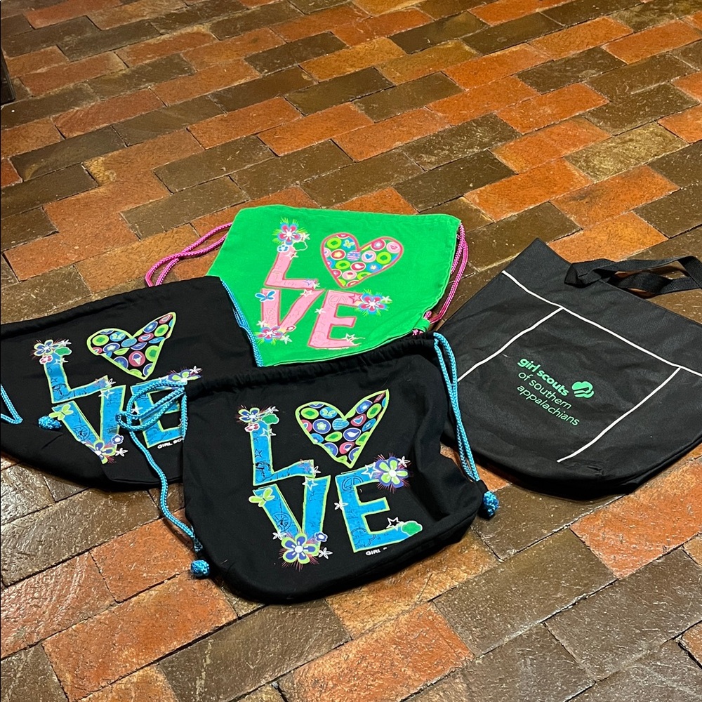 4 Girl Scout fabric bags 14“ x 15“